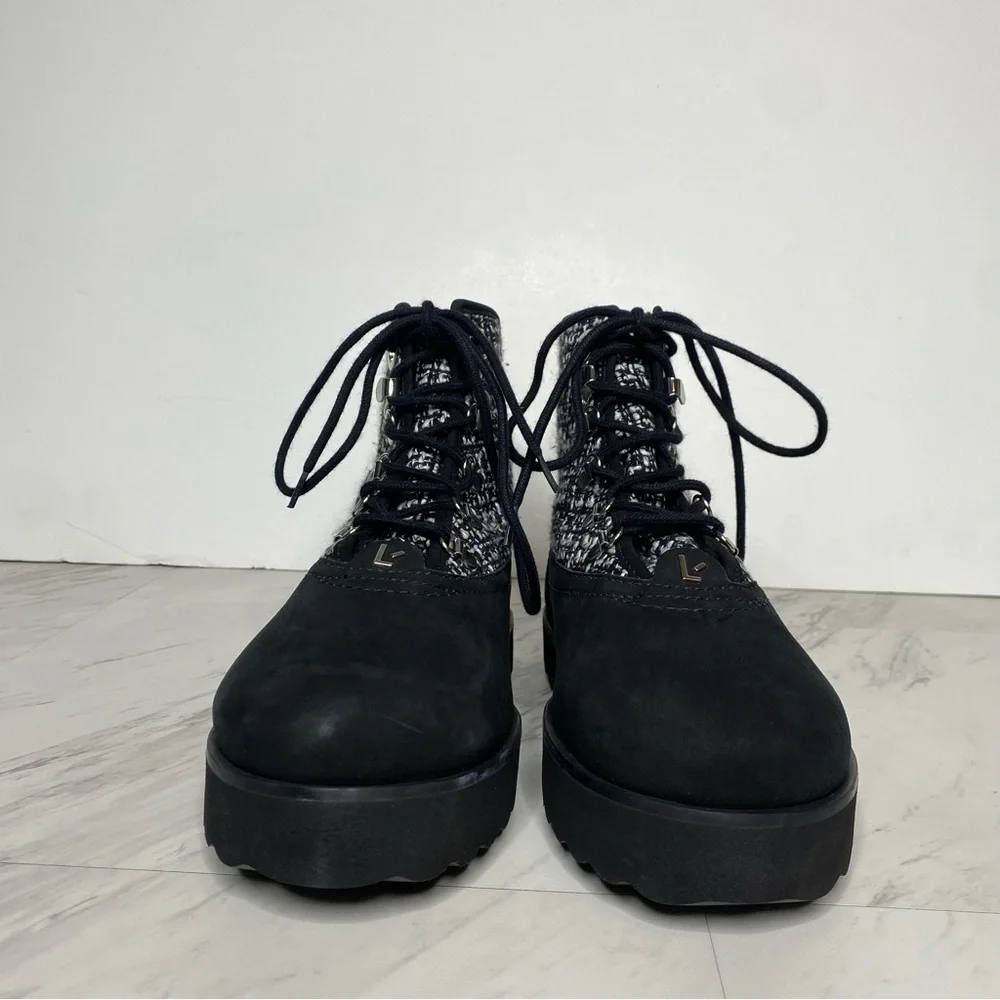 Larroude Vail Black Tweed Lace Up Winter Boot 7 1/2